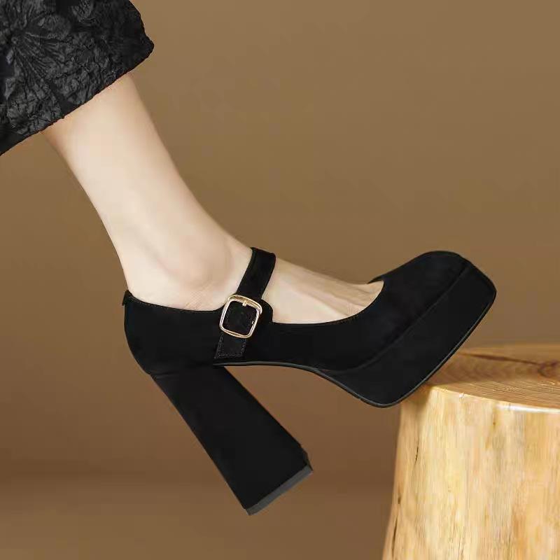 Black French Temperament Shallow Mouth Mary Jane Shoes Women's 2024 Spring New Waterproof Table Sexy Women's High Heels
