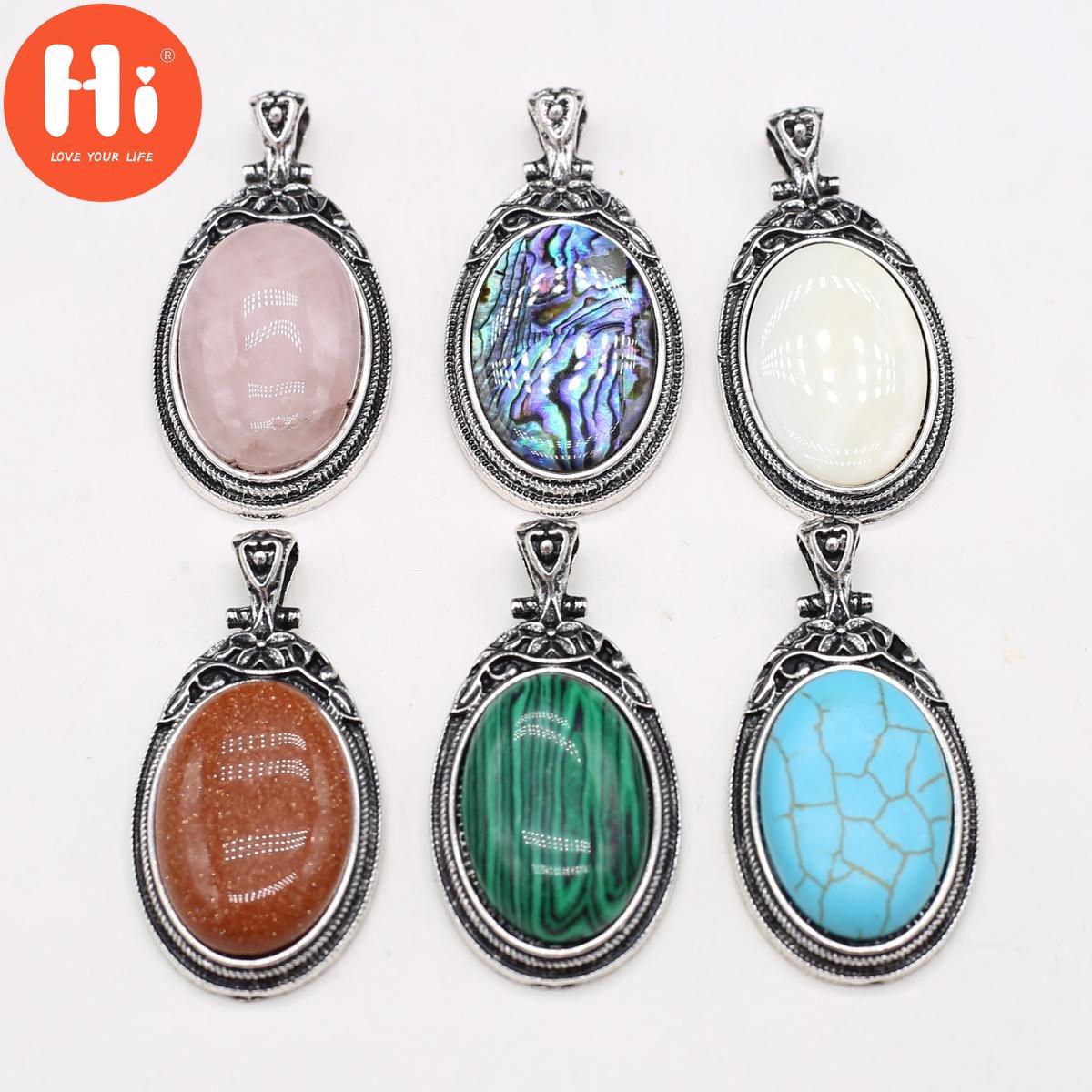 

Подвеска из натурального камня в винтажном стиле, ожерелье, модные украшения, овальная форма, колье из сплава, розовый кварц, опал, малайзийский нефрит, идеи подарков, подарки для влюбленных