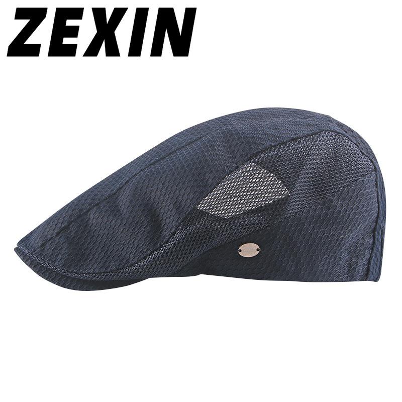 ZEXIN Mesh Beret Hat Men's Summer Outdoor Sunscreen Sun Hat Light Breathable Duck Tongue Cap Female Fashion Casual Cool Cap