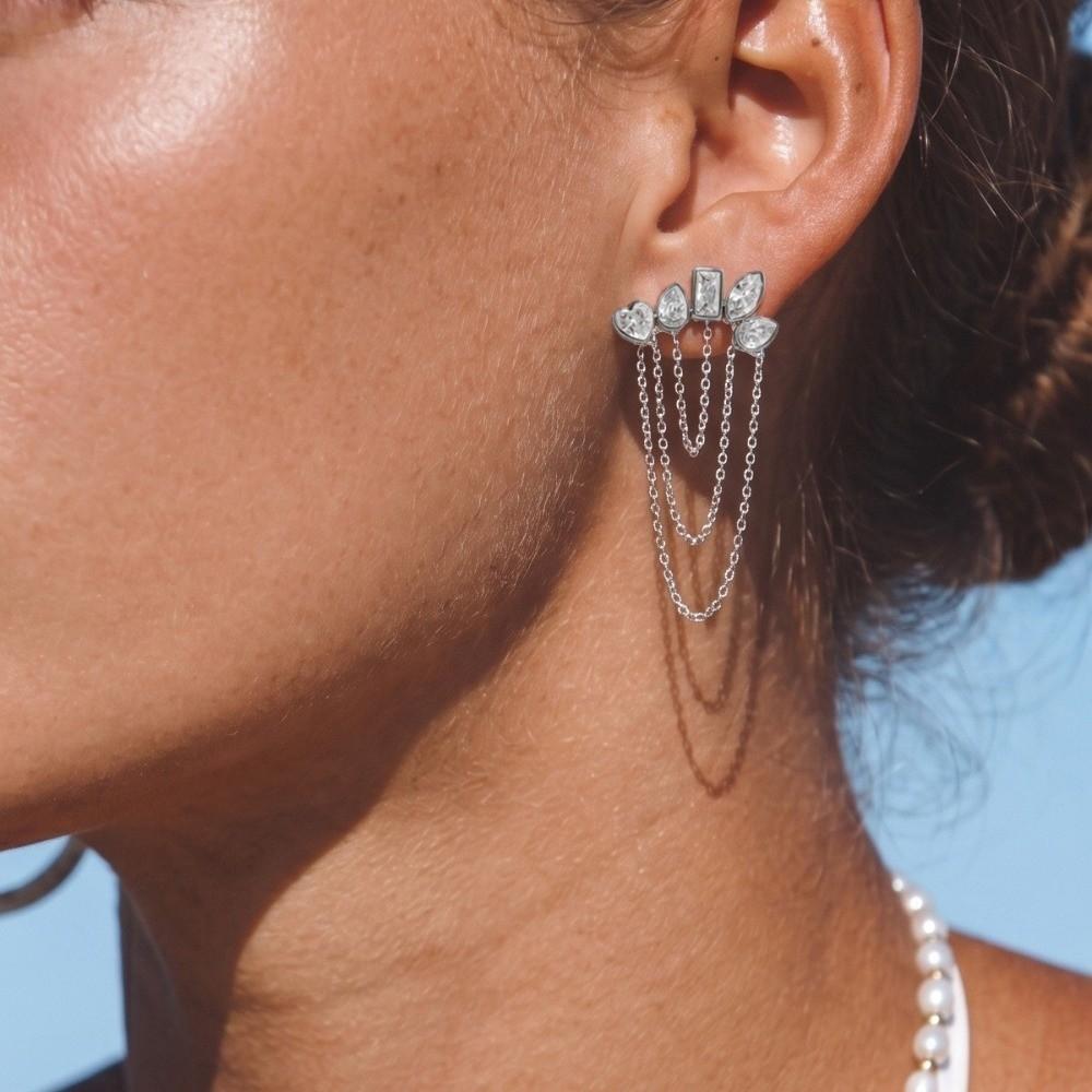 Geometric Stud Earrings Stainless Steel Tassel Earrings Fashion Zircon Stud Earrings for Women