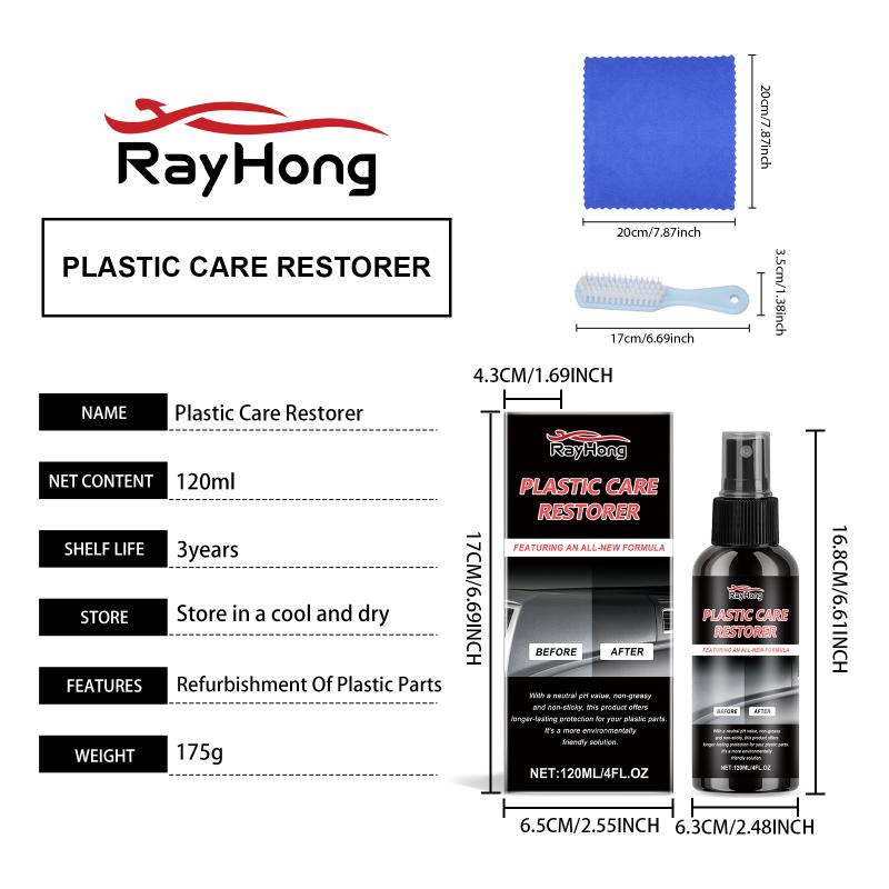 Car Detailing Trim Restorer Plastic Shine Spray Brush Kit Long Lasting Protective Coat For Old Faded Parts