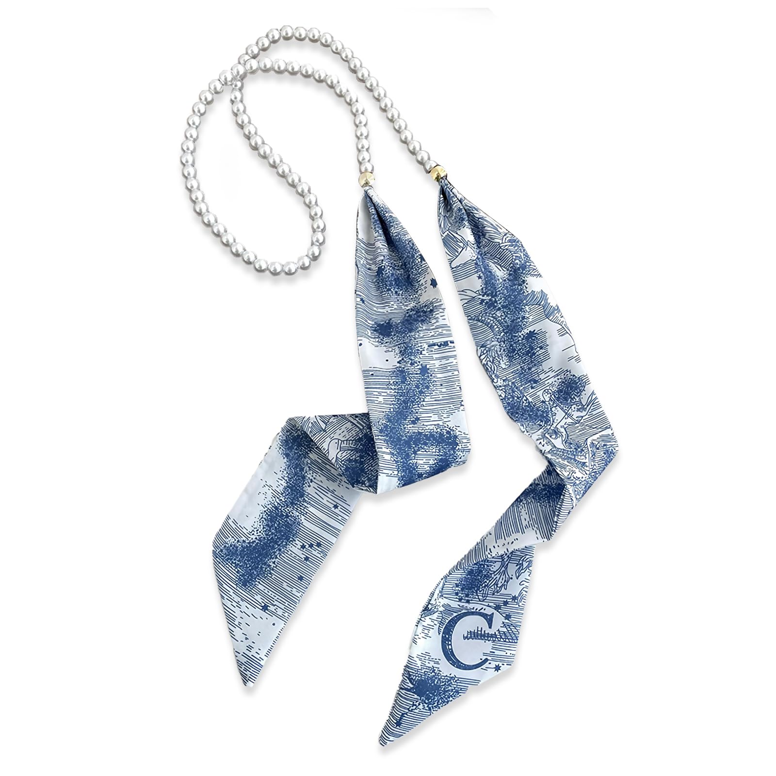 

LumiSyne Silk Scarf Necklace for Women and Thin Rectangular Neckerchief with Pearl and Striped Simple French Style Decorative Neck Hair Ornament with