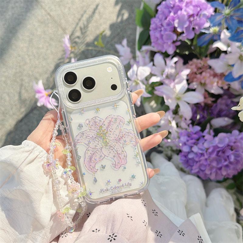 Luxurious Gold Foil Pink Lily Phone Case for iPhone 17/16 Pro Max/15/14, Women's Edition