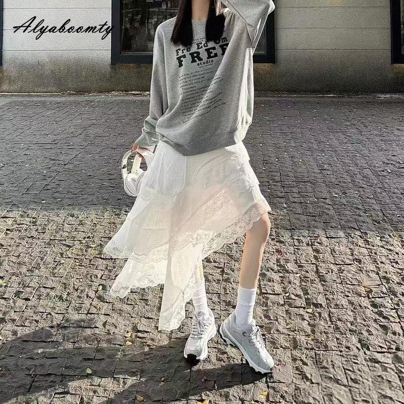 Korean Style Women Streetwear Irregular Skirt Elastic Waist White Black Layered Ruffles Skirt Stylish Feminine Ladies' Skirts Womens