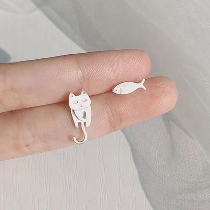 Asymmetrische Katze Fisch Ohrstecker Temperament Piercing Ohrringe Mode Party Schmuck Kleine Ohrstecker Weihnachtsgeschenk