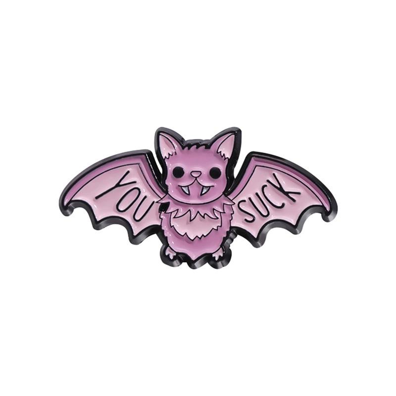 

Cute Purple Bat Animal Enamel Pin Custom You Suck Halloween Punk Brooch Lapel Backpack Badge Gothic Jewelry Gift For Friends
