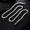 Silver Color 4mm Chain Male Twisted Rope Necklace Bracelets Fashion Women Men Silver High Quality Jewelry Set