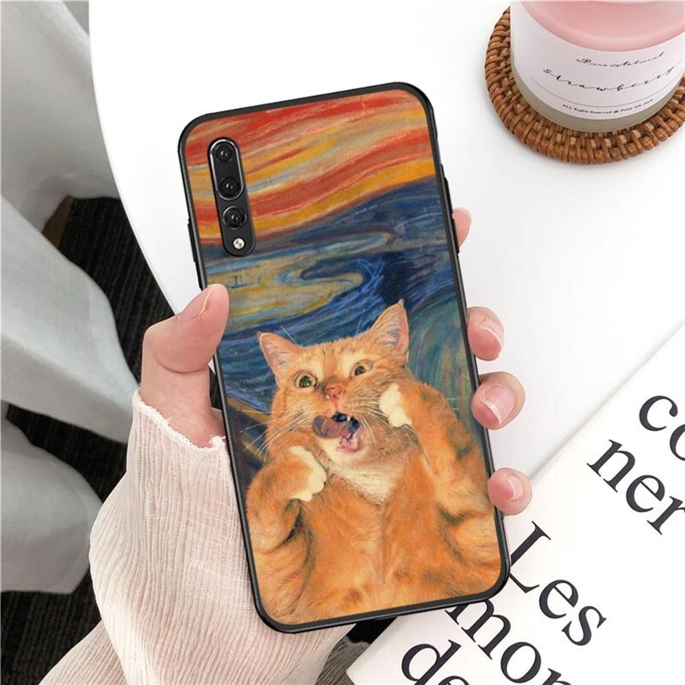 Van Gogh Mona Lisa Fun Cat Art Phone Case For Huawei P 8 9 10 20 30 40 50 Pro Lite Psmart Honor 10 Lite 70 Mate 20lite