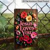 2D Flat 1pc "Jesus Loves You" Floral Metal Sign 7.87x11.81inch - Aluminum Christian Religious Decor for Home, Garden, Porch, Church - Durable