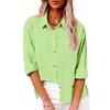 Spring Fall Lapel Long Sleeve Blouse Women Tops Solid Color Cotton Linen Button Up Shirt with Pocket