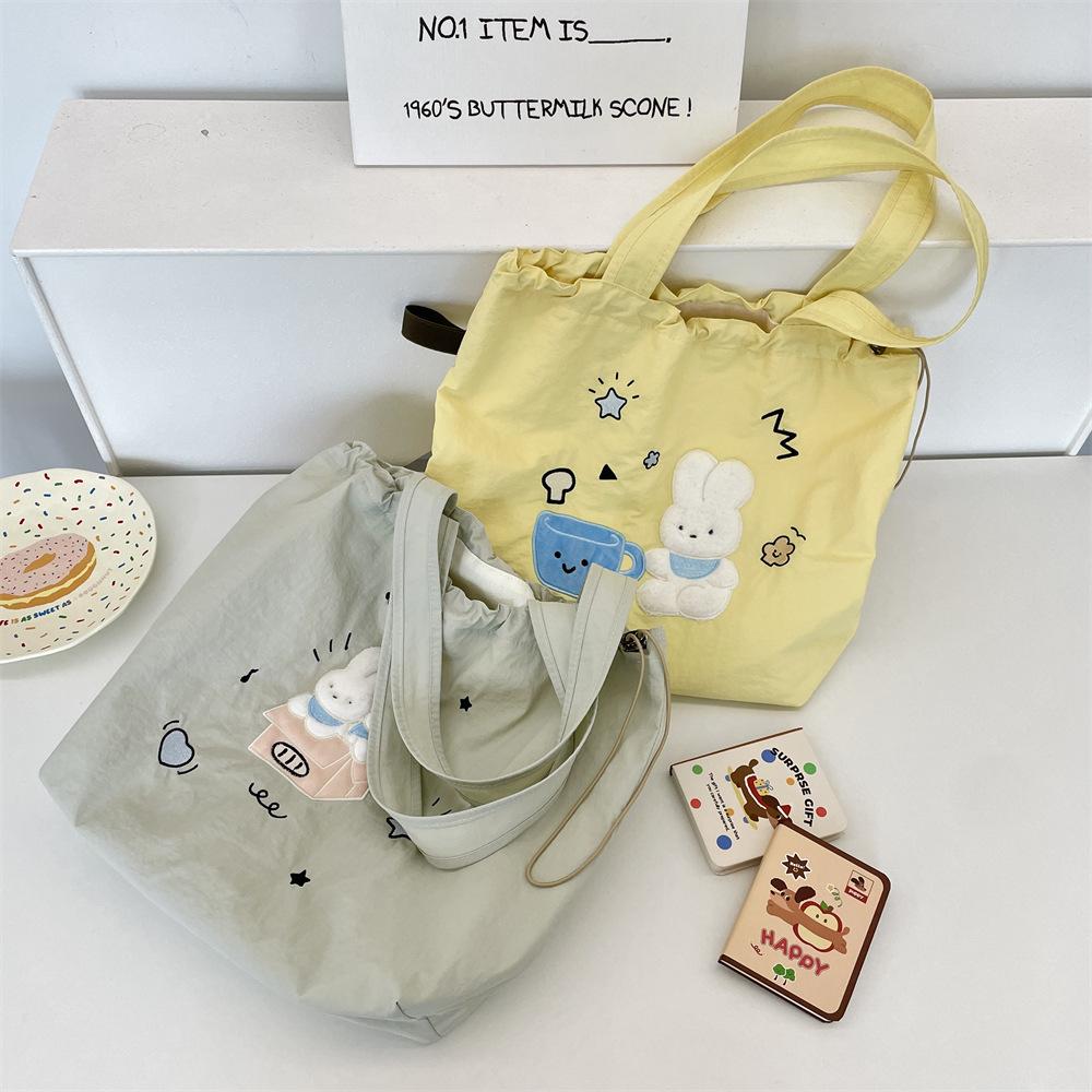 Large Capacity Tote Bag Women's New Embroidered Rabbit Canvas Bag Student Class Commuting Shoulder Bag