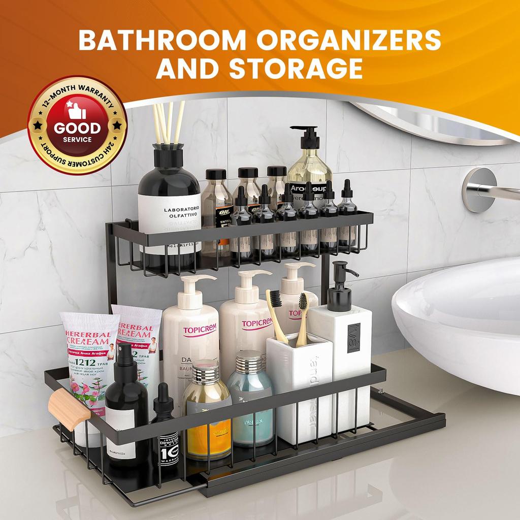 Under Sink Organizers and Storage,Pull Out Kitchen Cabinet Organizer with Sliding Drawer, Multi-Purpose Bathroom Shelf Organizer