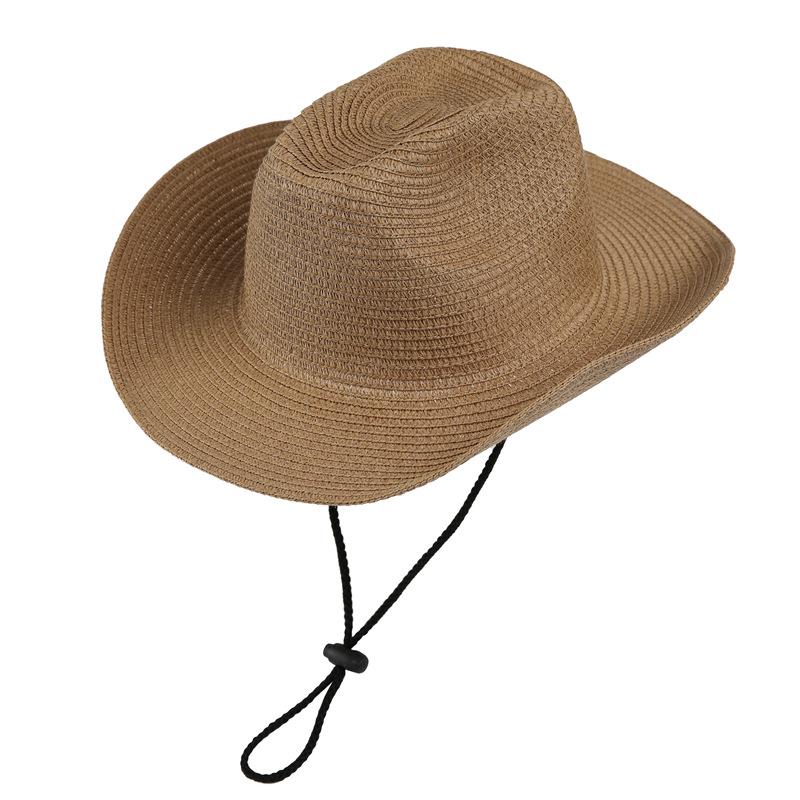 Retro Ein-Wort-Zylinderhut Western Cowboy Strohhut Vielseitiger Jazzhut Frühling und Sommer Herren- und Damen-Outdoor-Sonnenhut