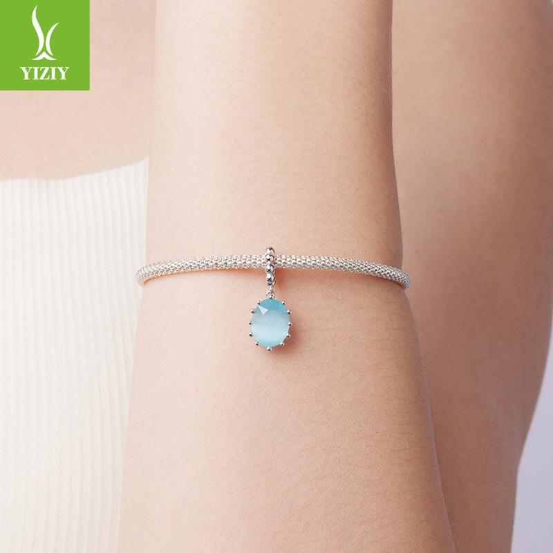 Light Blue Rock Candy Diy Pendant Jewelry Accessories Dream Classic Claw Set S925 Sterling Silver Beads