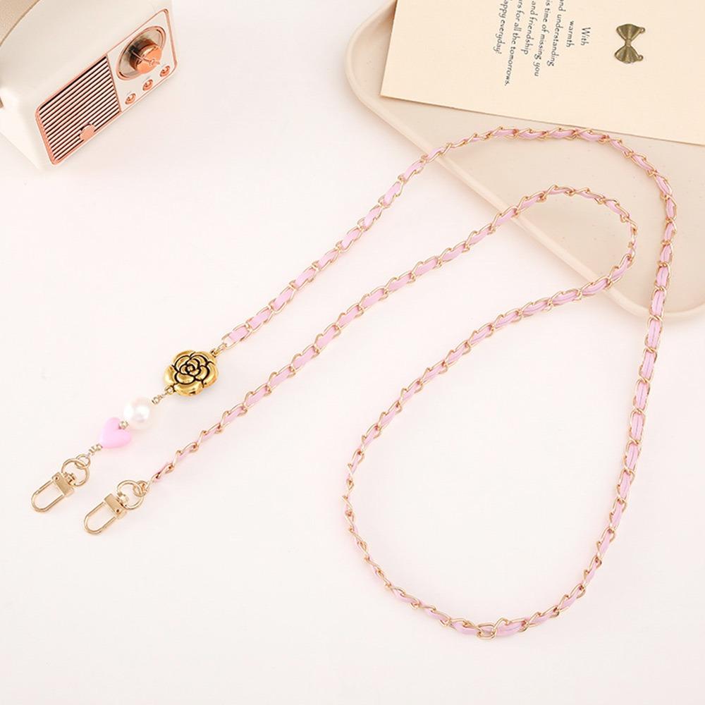 

Универсальная длинная цепочка для сумки с жемчужной нитью, цепочка для ключей, шейный шнурок, ремешок для мобильного телефона розовый