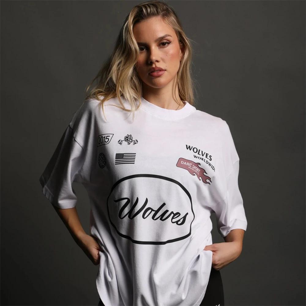 DARC Wolves Sport Vintage Pánská trička Gym Kulturistika Nadměrné Pánské oblečení Letní Fitness TEE Cvičení Unisex trička
