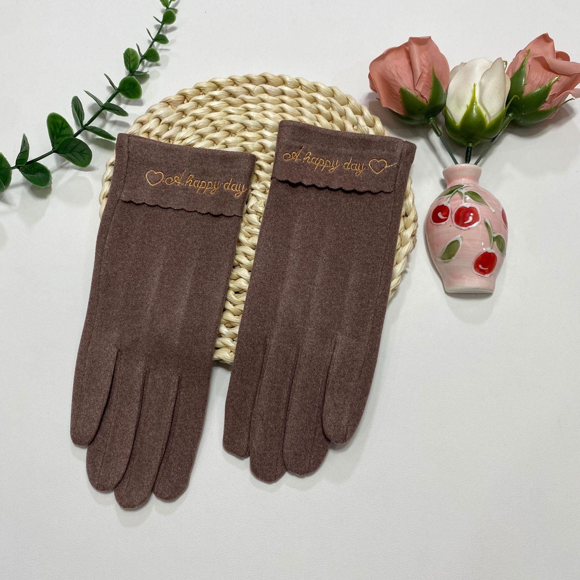 

Новые женские модные перчатки с вышивкой на всю длину пальца, ветрозащитные, с сенсорным экраном, для использования на открытом воздухе One Size