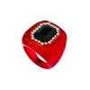 See-Through Resin Fashion Ring with Bold Square Profile, Raised Faceted Centerpiece and Accent Border for Outfit Styling