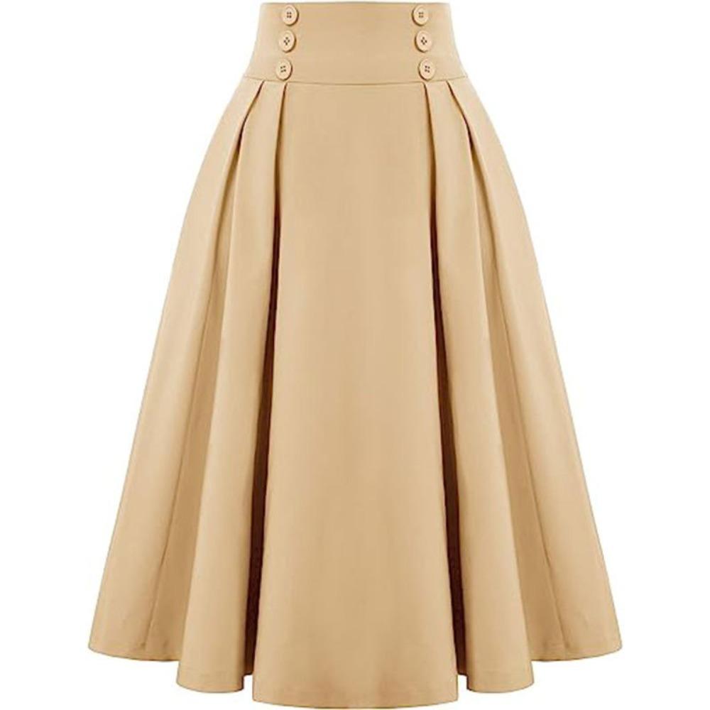 Women's High Waist A‑Line Midi Skirt Pleated Midi Skirt With Pockets For Casual Daily Wear