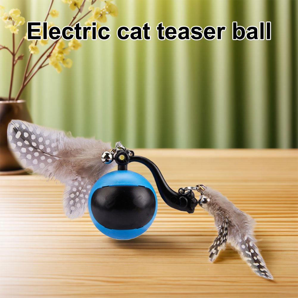 Automatischer rollender Ball mit Federschwänzen & interaktives Katzenspielzeug mit Geräusch Elektrischer Katzenball Spielzeug für Katzen und Kätzchen