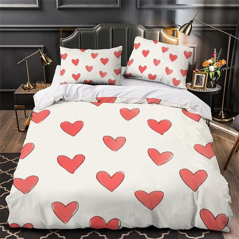 3D Digital Printing Love Series Polyester Bedding Two Or Three-Piece Set