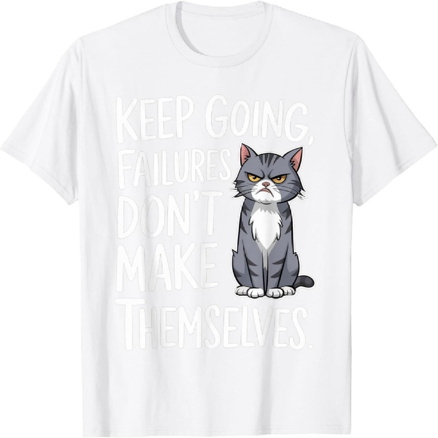 KPPFHBLI Funny Stressed Out Cat Funny Motivational T-Shirt (White, XX-Large) XXXXXL белый