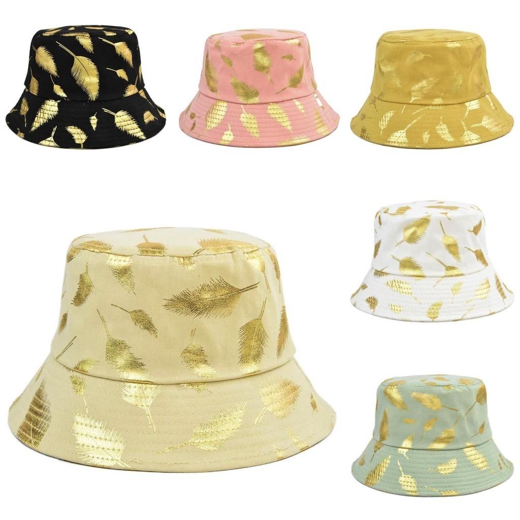 Trendy Gold Foil Fisherman Hat Korean Style Wide Brim Bucket Hat Sun Protection