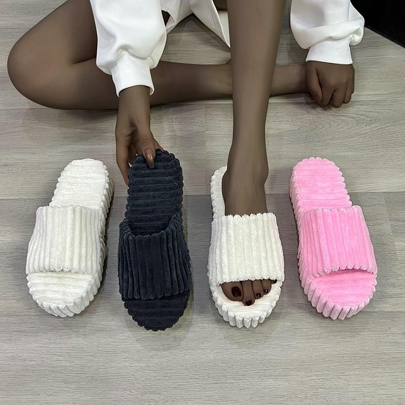 Fashion Woman Furry Ladies Faux Fur Luxury Fluffy Plush Slipper House Soft Fuzzy Girl Platform Indoor Flat Casual Sabot Round Toe Winter