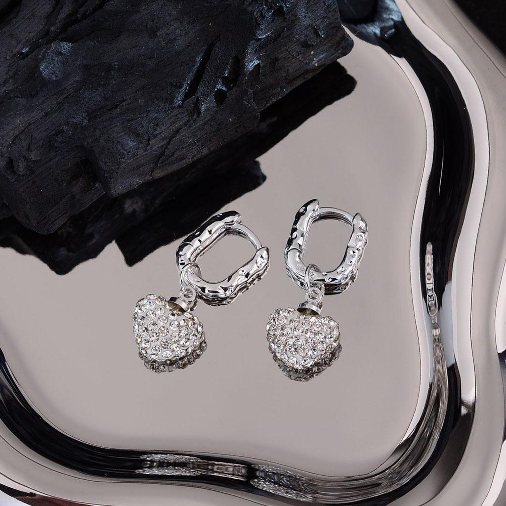 Cold Wind Light Luxury Diamond-Set Love Earrings Women'S Niche Design Exquisite High-End Texture Ear Buckles Earrings