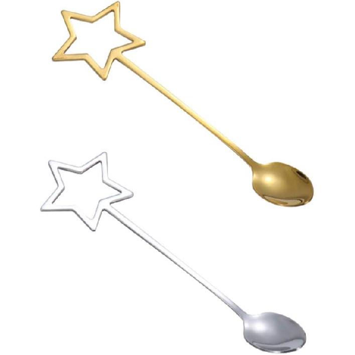 Hemoton Five-Pointed Star Dessert Spoon Set Stainless Steel Gold Coffee Tea Ice Cream Spoons 5.7 Inch Star Handle Flatware for Kitchen Dining
