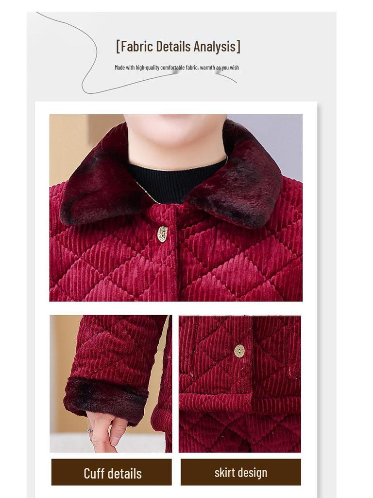 Plus Size Fleece-Lined Maternity Winter Pajama Set for Middle-Aged and Elderly Women