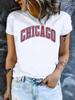 Stylish CHICAGO Graphic Crew Neck Tee Women's Fashion Casual Short Sleeve Summer T Shirts Soft Breathable Lightweight