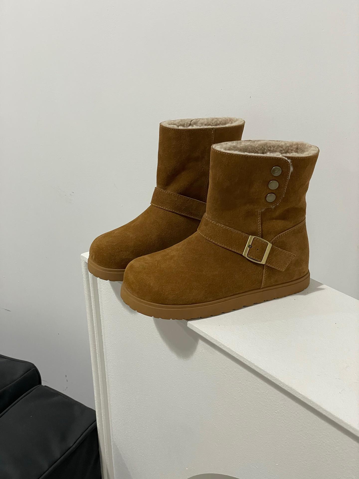 

Monica Cattle Reverse Scrub Scrub Leather Fleece Snow Boots Women s 2025 Winter Warm One Pedal Warm Martin Boots Tide 39