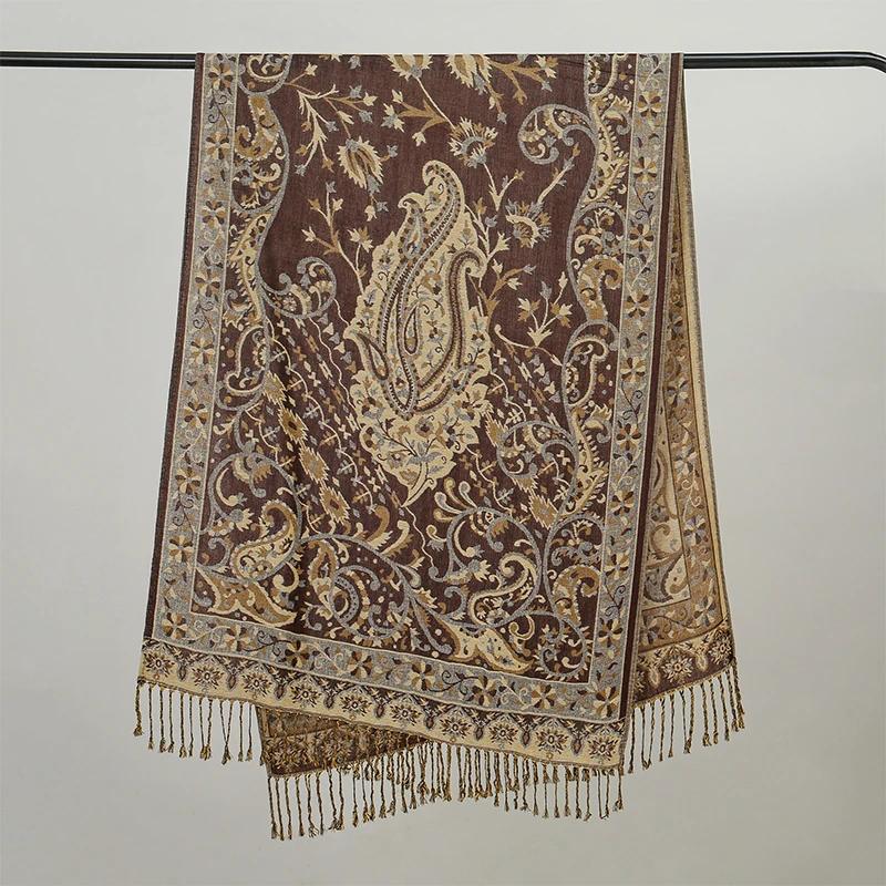 Bohemia Ethnic Style Women Scarf Retro Jacquard Thick Cashmere Tassel Shawl Winter Warm Muslim Hijab Wrap Pashmina