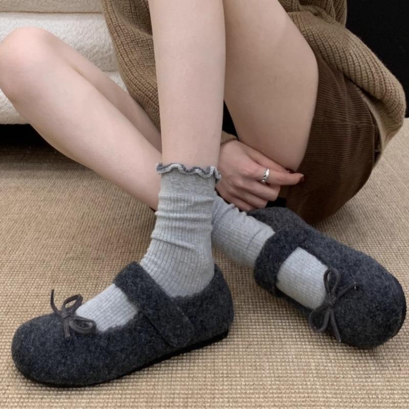 Women's Flat Shoes Spring New Round Head Shallow Mouth Butterfly Suede Non-slip Wear-resistant Low-top Shoes