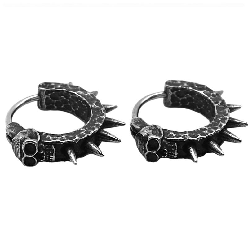 Stainless Steel Retro Black Skull Clip Earring Women Punk Hip Hop Hypoallergenic Earrings Fashion Charm Male Jewelry Accessories