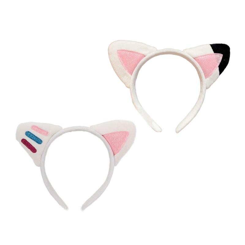 Soft Plush Cats Ears Headwear Elastic Headpiece Cartoon Pattern Hairband for Photoshoots and Festives Outfits
