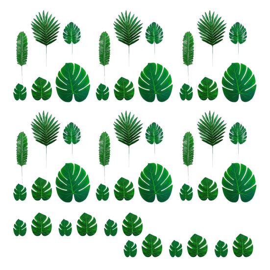 48/88 Pcs Artificial Palm Leaves Faux Tropical Green Leaves Fake Palm Leaf with Stems for Hawaiian Luau Party Baby Shower Wedding Birthday Decor