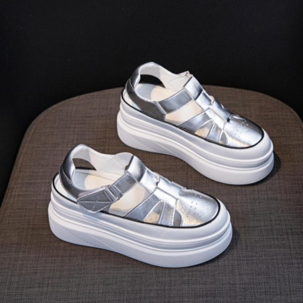 Leder Römische Sandalen Damen Plateau-Sandalen Neue Dicksohlige Hohl Damen Schuhe Innenhöhe Erhöhende Sandalen Weiße Schuhe