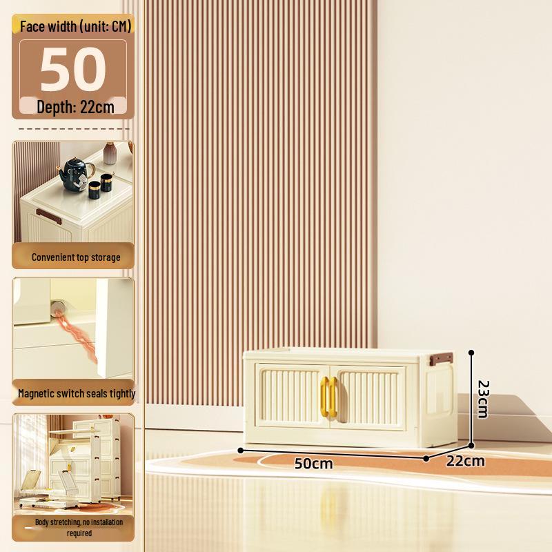 40-60cm Wide Transparent Foldable Double Door Floor Storage Cabinet with Multiple Layers