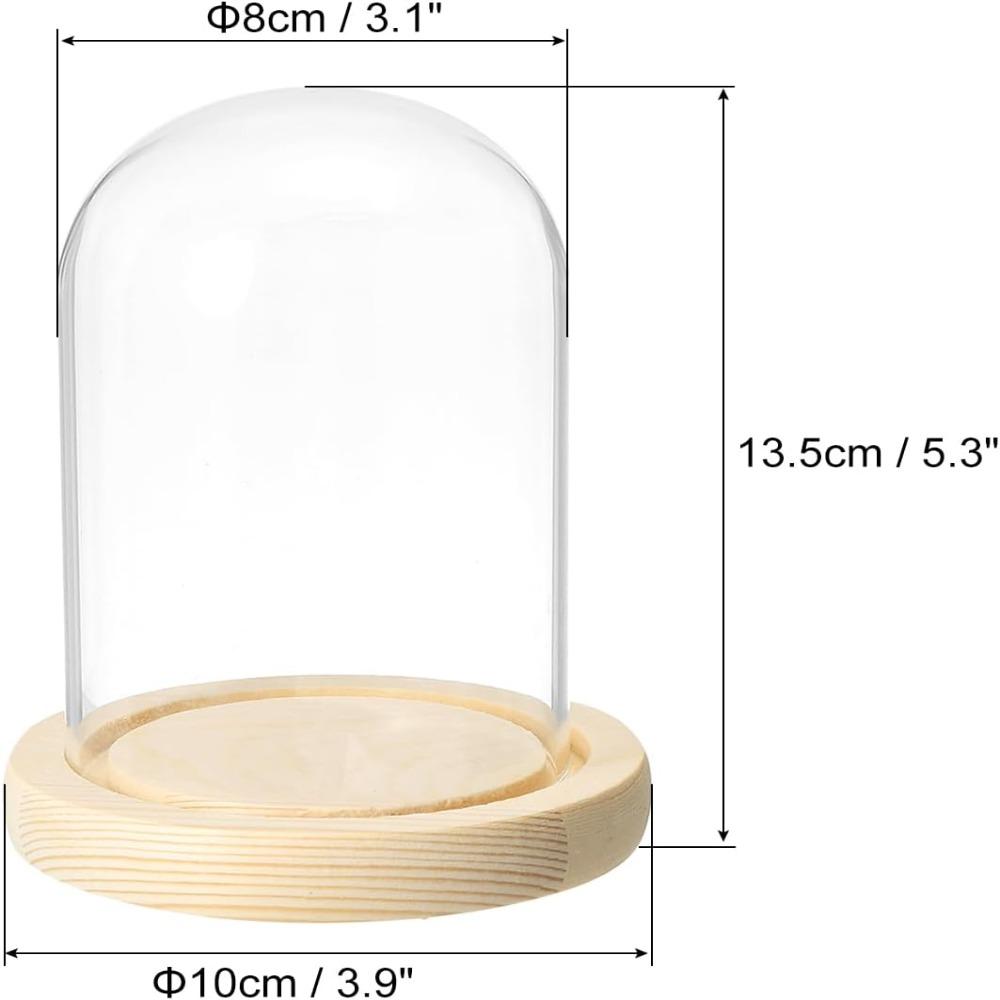 Tabletop Centerpiece Glass Bell Shape Dome with Wooden Base Bell Jar Display Case  Home Decor