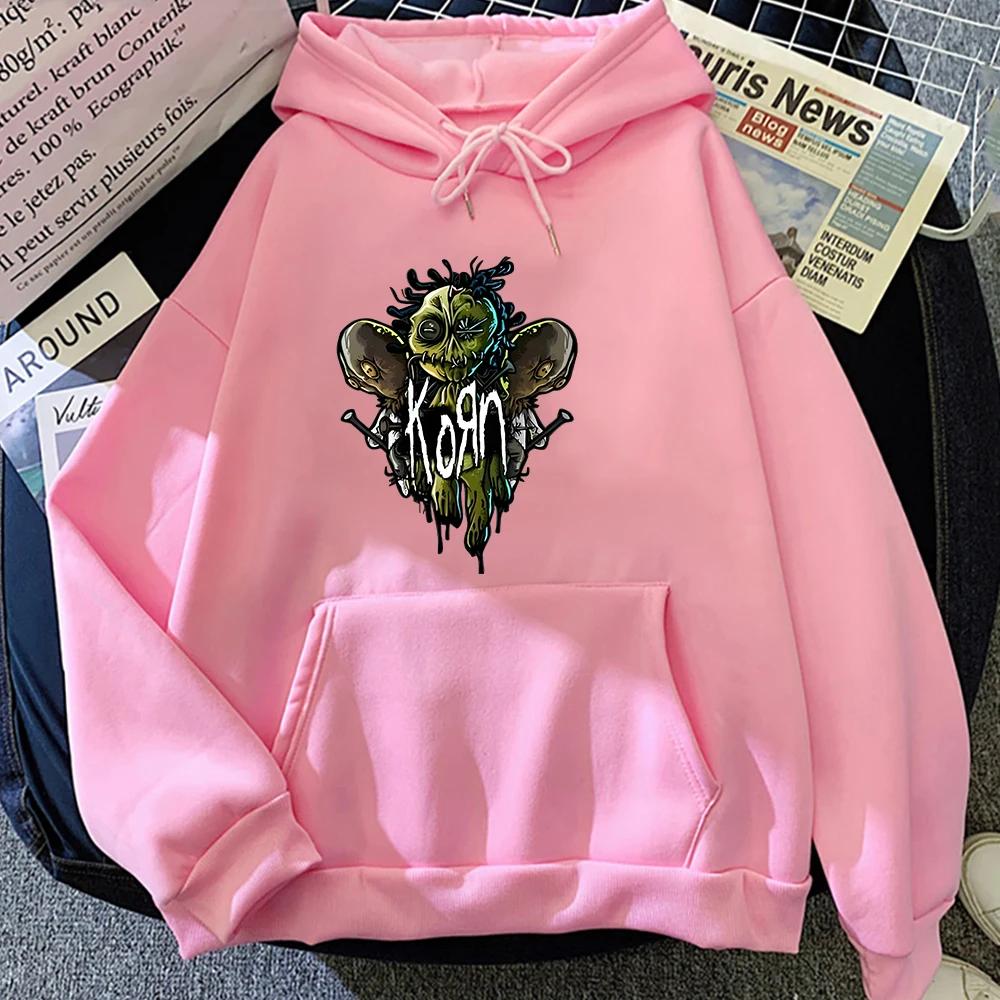 Korn Band Heavy Mental Graphic Hoodies Long Sleeve Fleece Sweatwear Couple Soft Regular Fit Winter Women Hoodie Sweatshirt