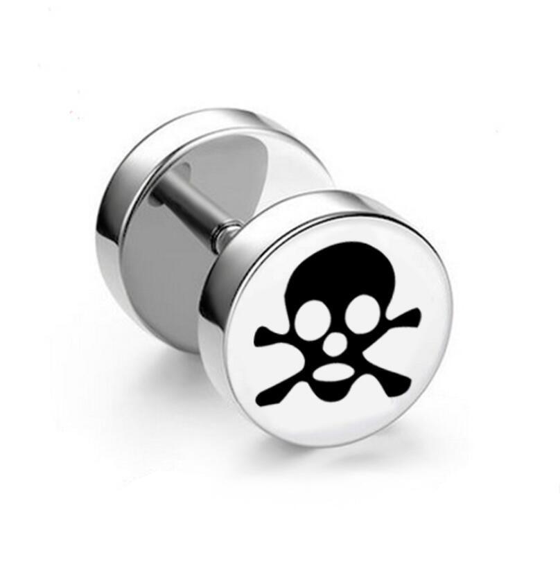1Pc Punk Black Stainless Steel Round Stud Earrings Women Men Gothic Tunnel Barbell Dumbbell Earings Ear Piercing Zircon Gifts