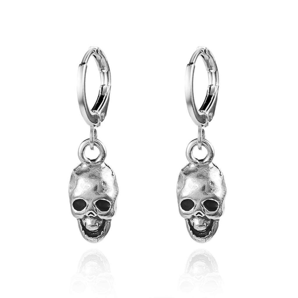 Vintage Silver Color Skull Pendant Dangle Earrings Gothic Metal Skeleton Drop Earring Halloween Jewelry For Women Men Retro Gift