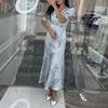 2026 Womens Printed Wraparound Midi Dress High Waist V-Neck Short Sleeve A-Line Elegant Casual Daily Wear
