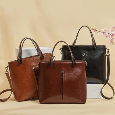Borsa a Spalla a Tracolla da Donna Borsa con Manico Superiore Vera Pelle Casual Designer Signora Femminile Pelle Bovina Cerata ad Olio Messenger Tote Bag