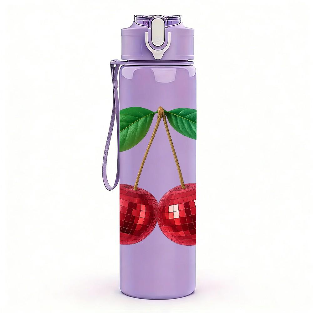 1PC Fresh Cherry Fruit 750ml Color Plastic Sports Water Bottle Leakproof Flip Straw Lid Suitable for Sports Office Home Use