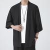 Spring Autumn Men Shirt Japanese Style Solid Color Samurai Costume Asian Clothes Three Quarter Cardigan Men Shirt Jacket Soft