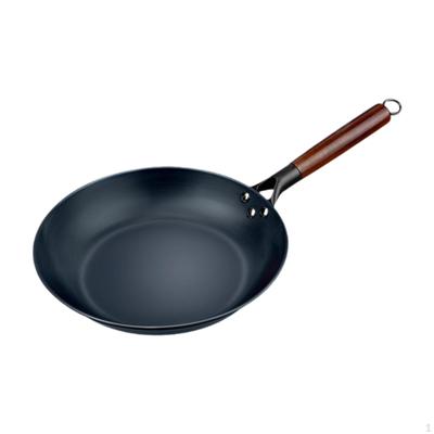 Pánev Wok s plochým dnem Nádobí s dřevěnou rukojetí Vaření Železo Nepřilnavá pro plyn
