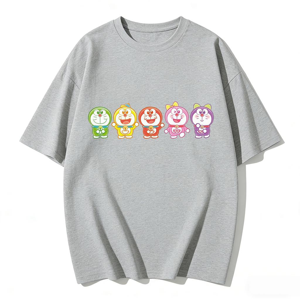 2026 Summer Doraemons Cartoon Printed Short Sleeve Pure Cotton Tshirt Classic Casual Family Matching Outfits Tops Couple Tees